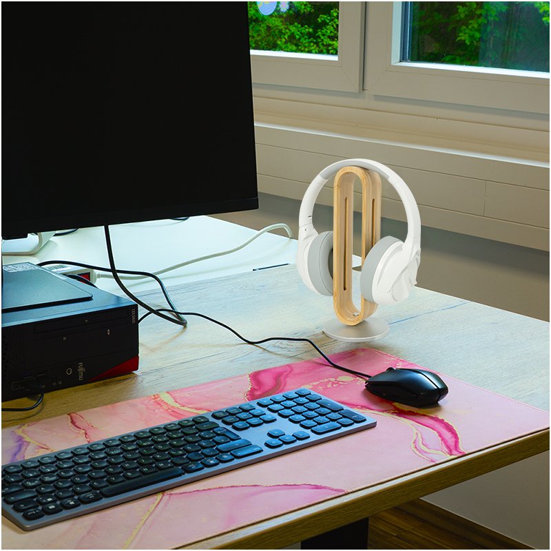 LogiLink support pour casque en bambou, marron/argent, universel