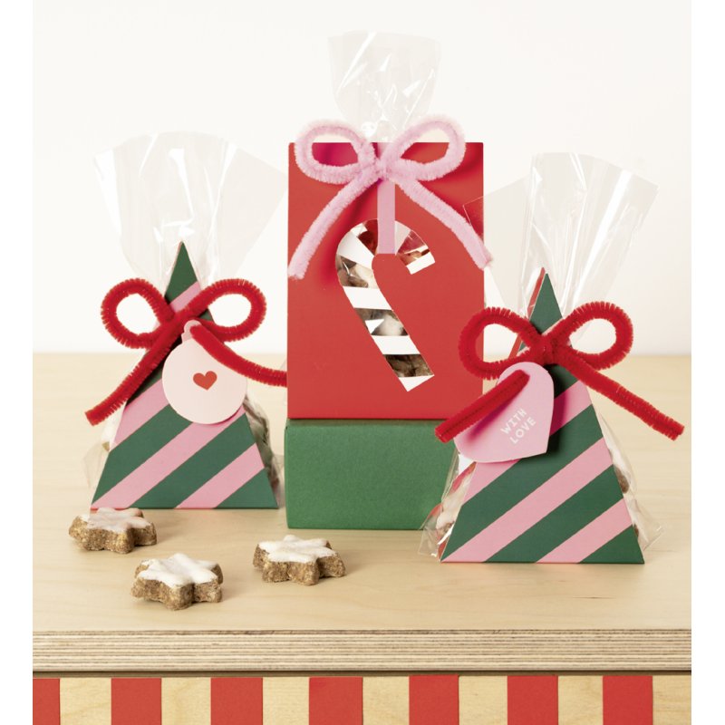 folia gebaksverpakkingsset Sweet Christmas, transparant, roze en rood, 24-delig