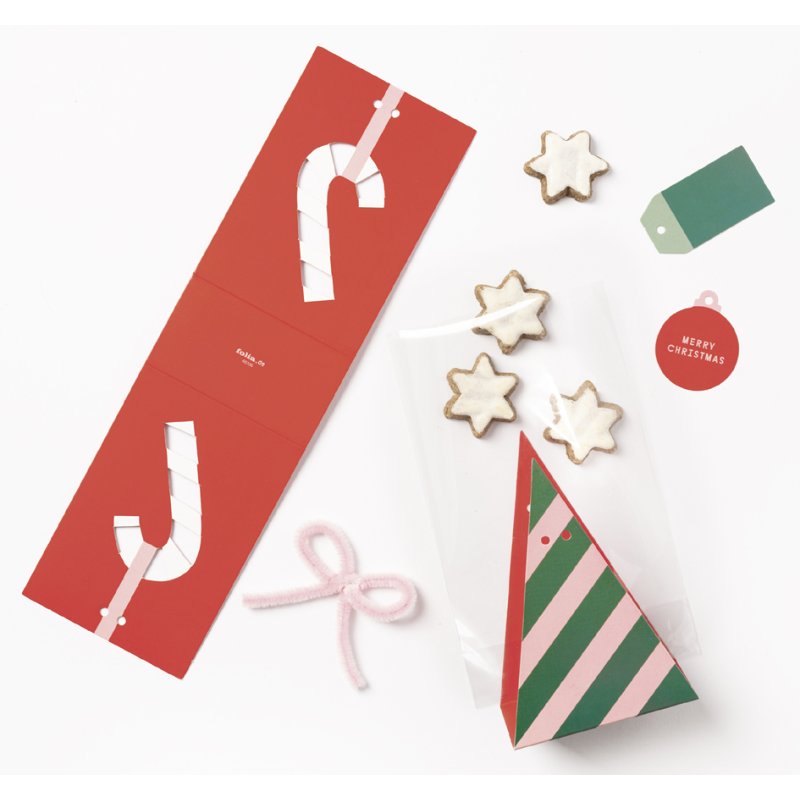 folia gebaksverpakkingsset Sweet Christmas, transparant, roze en rood, 24-delig