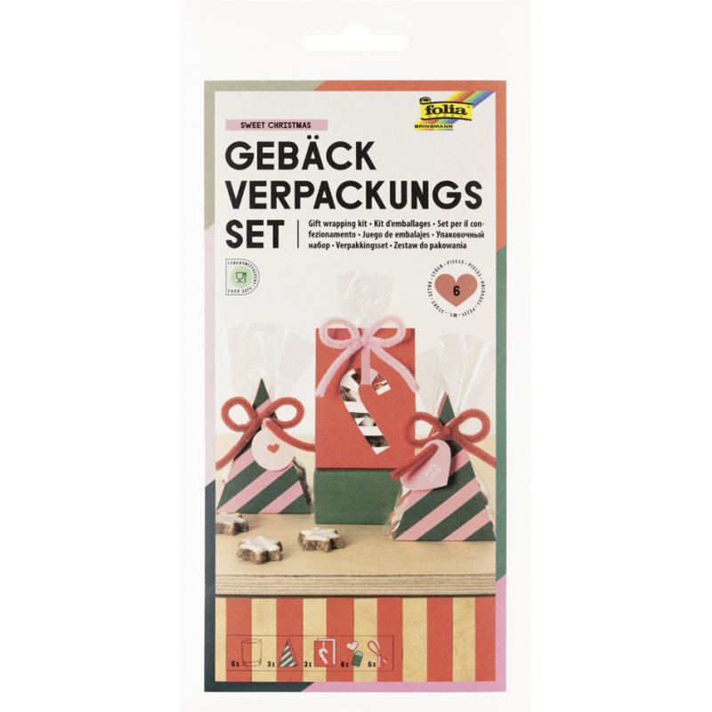 folia gebaksverpakkingsset Sweet Christmas, transparant, roze en rood, 24-delig