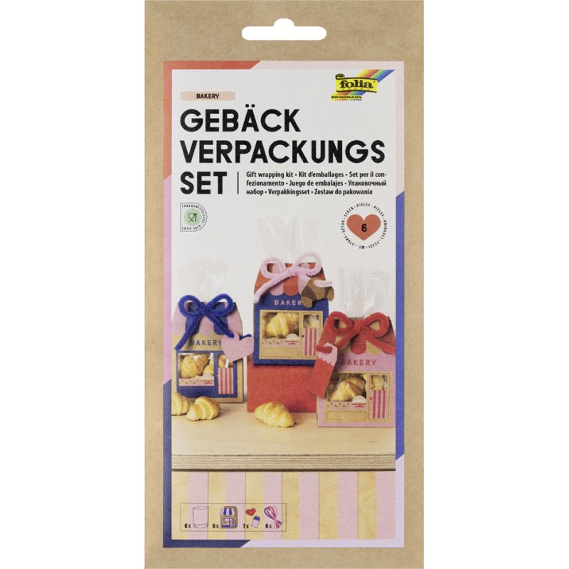 folia gebaksverpakkingsset BAKERY, 6 bodembeutel, 6 opstellers, chenilledraad