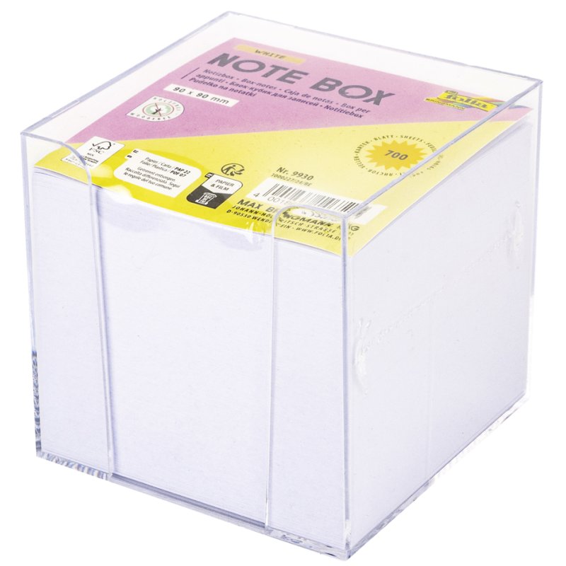 folia memoblok met box, 90×90 mm, transparant/kleurig, 700 vel