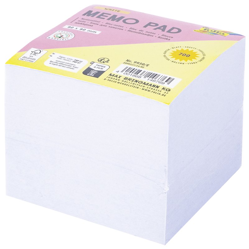 folia memoblaadjes voor memoblokhouder, 90×90 mm, wit, 700 vel