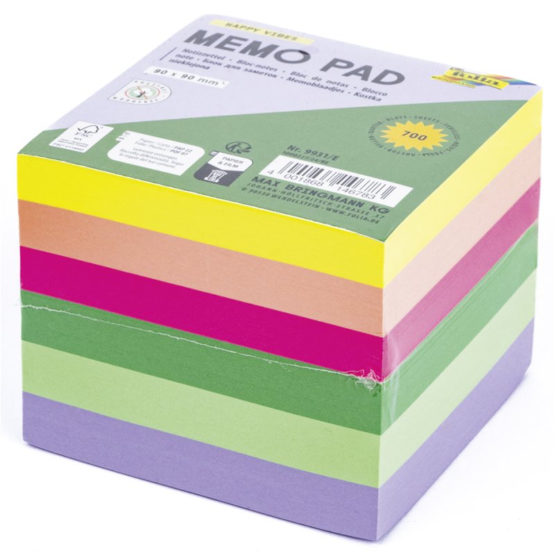 folia memoblaadjes voor memoblokhouder, 90×90 mm, wit, 700 vel