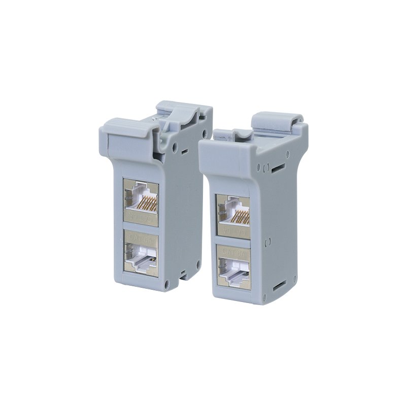 LogiLink Professional DIN-rail adapter, Cat.6A inline couplers, shielded, light grey