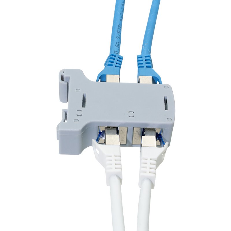 LogiLink Professional DIN-rail adapter, Cat.6A inline couplers, shielded, light grey