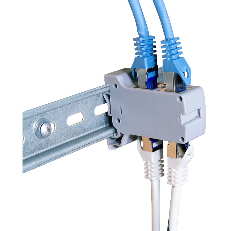 LogiLink Professional DIN-rail adapter, Cat.6A inline couplers, shielded, light grey
