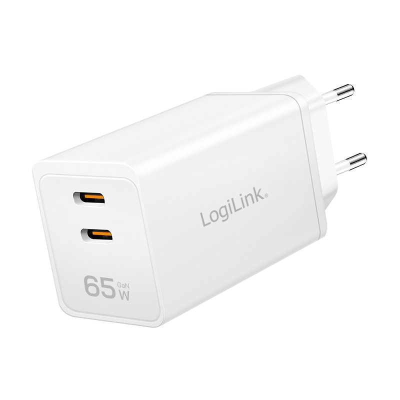 LogiLink Chargeur mural USB-C, 2x USB-C PD, blanc, 65 Watt