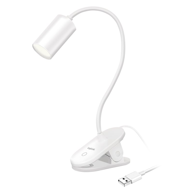LogiLink LED reading lamp with clamp base, white, flexible gooseneck, 3 brightness settings