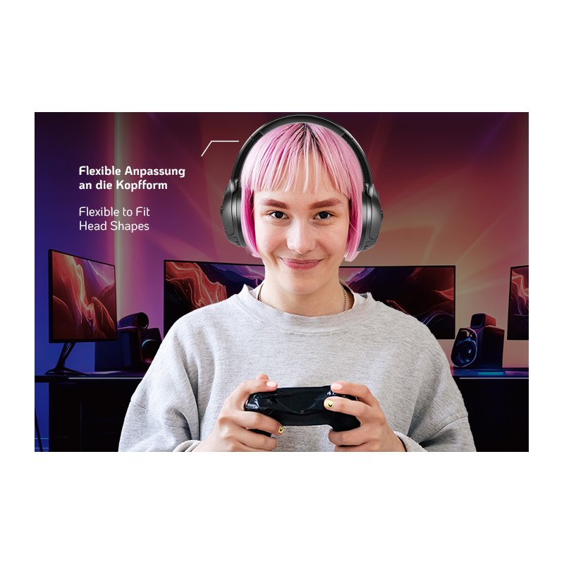 LogiLink Thunder Blue gaming headset, Bluetooth 6.0, zwart, 50 uur batterij