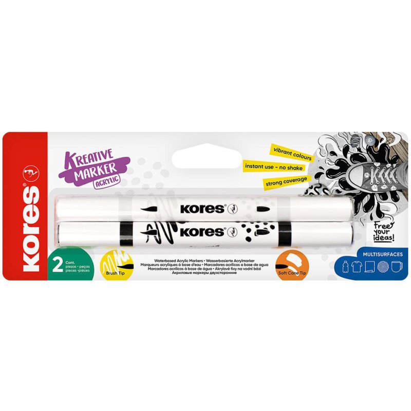 Kores Duo acrylic marker, 2 tips, black/white, 2 pieces