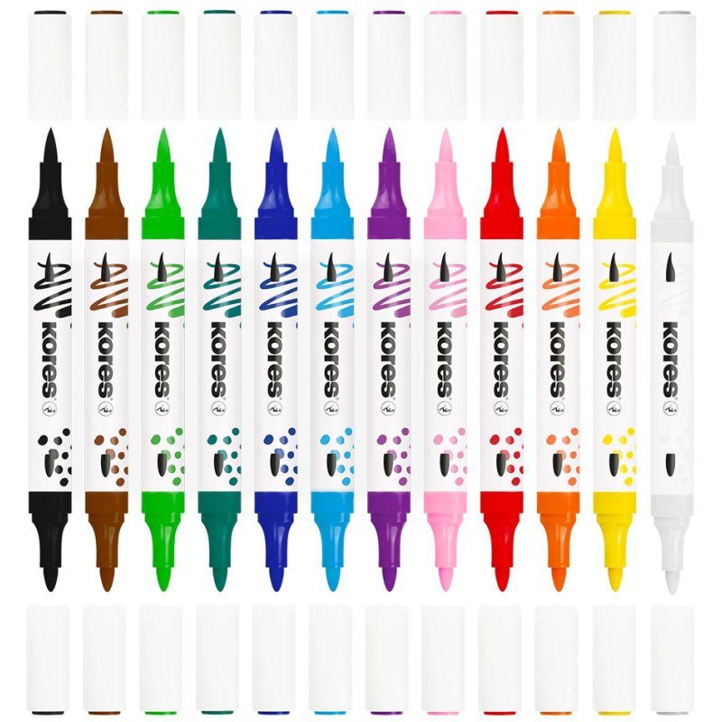 Kores marqueurs acryliques Duo, 2 pointes, couleurs assorties, 12 pièces