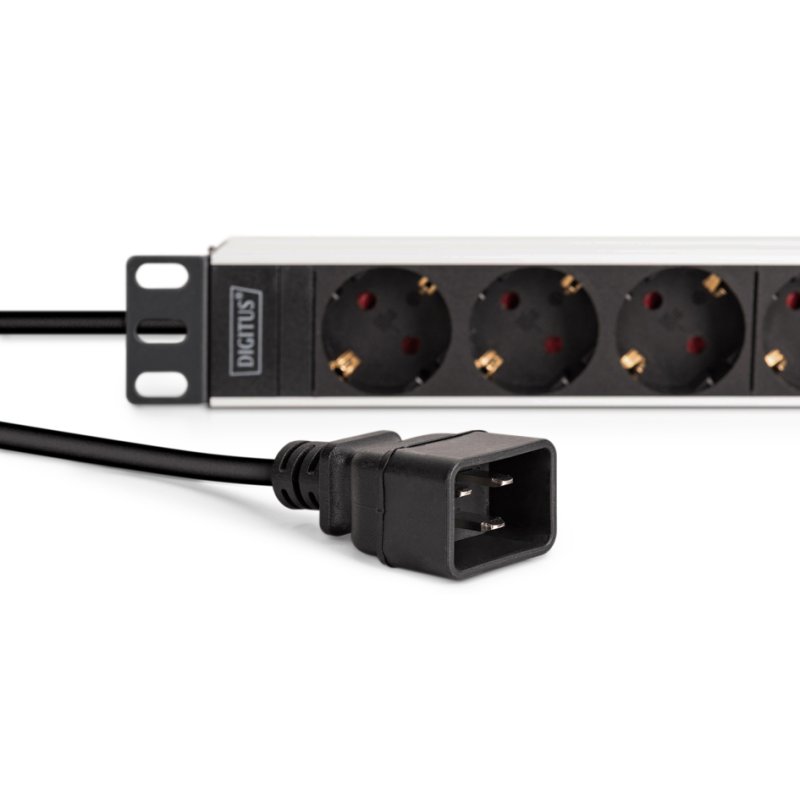 DIGITUS 19" power strip, 9-way, cold appliance plug, surge protection, aluminium housing, silver/black