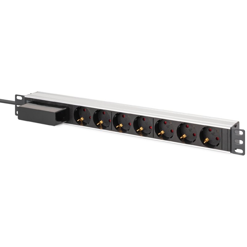 DIGITUS multiprise 19 pouces aluminium, 7 prises, protection parafoudre 16A, argent/noir