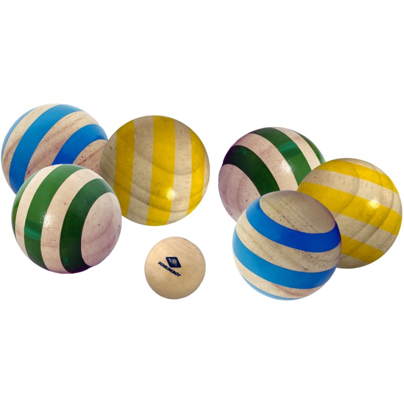 SCHILDKRÖT ensemble de boccia en bois, 6 boules + but, jaune/vert/bleu