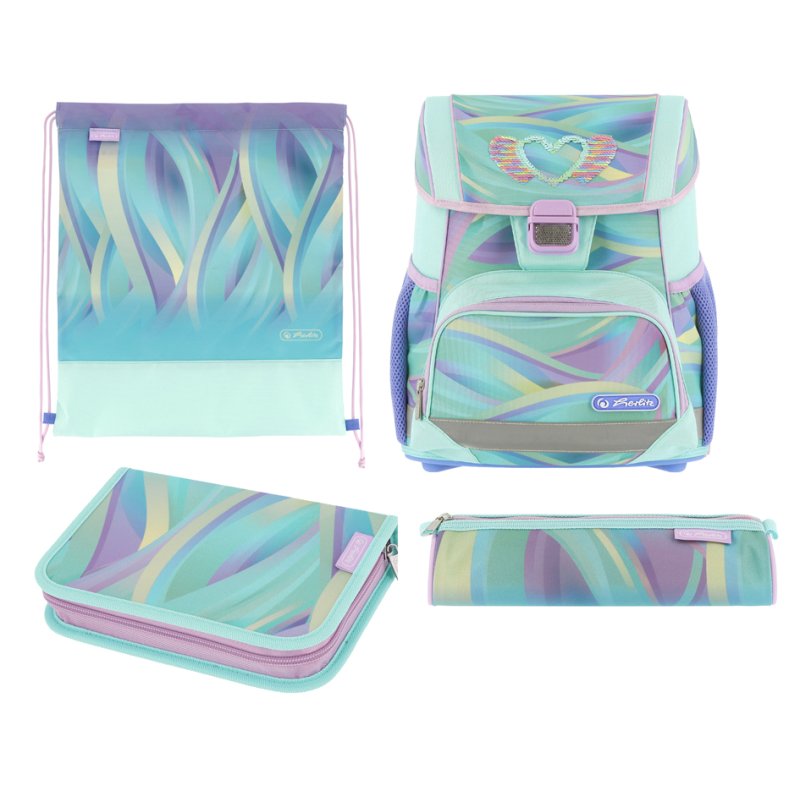 herlitz schooltas Loop Plus Minty Love, mintgroen/roze, 17 L, hart motief