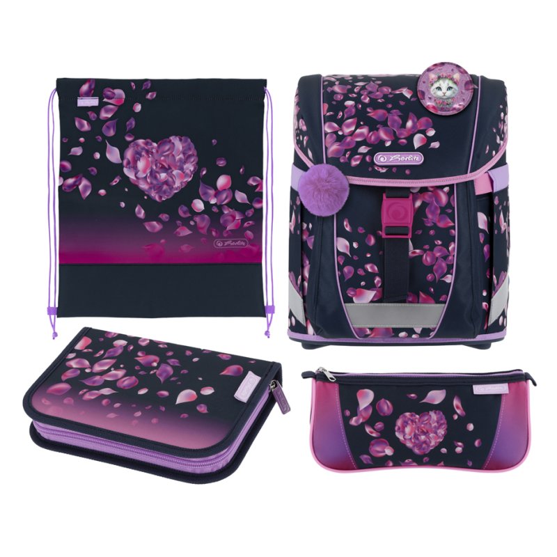 herlitz school bag FiloActive XL Blossom Dance, cat motif, dark blue/pink, 21 litres