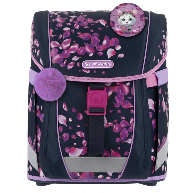 herlitz school bag FiloActive XL Blossom Dance, cat motif, dark blue/pink, 21 litres