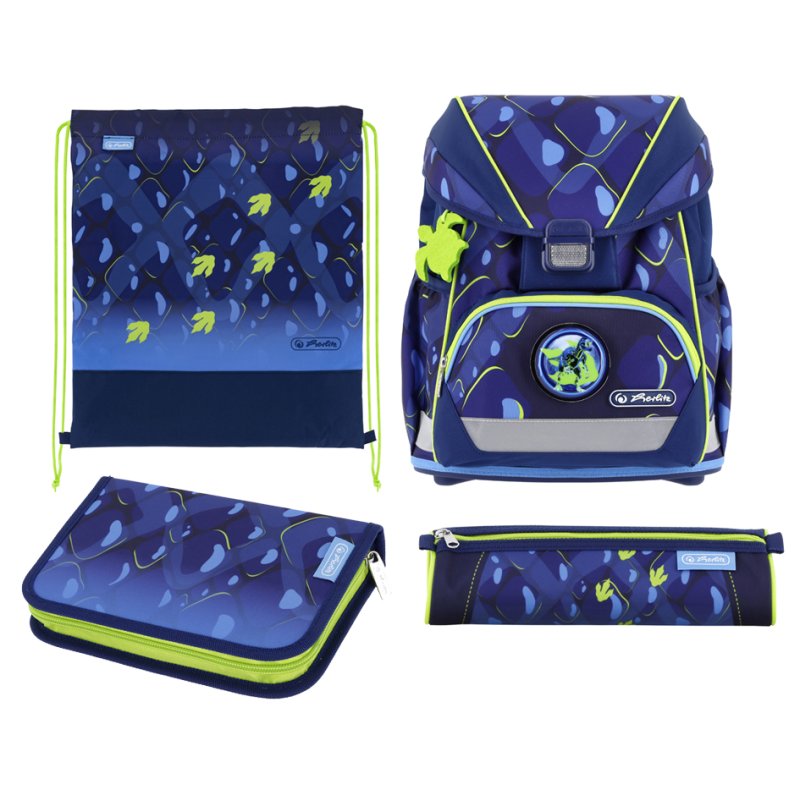 herlitz schooltas UltraLight XL Plus T-Rex Explorer, blauw/groen, 22 L, dinosaurus motief