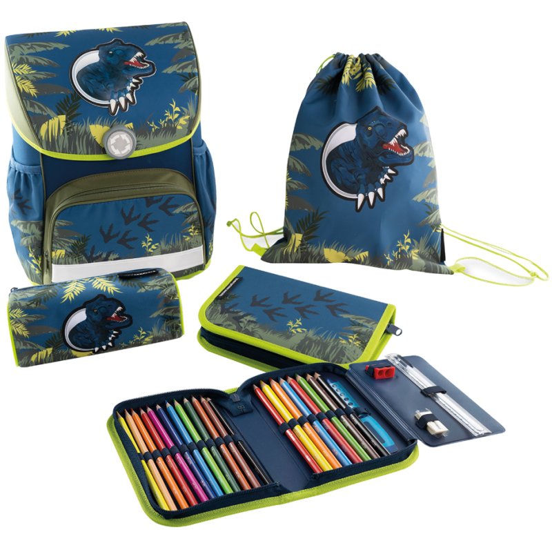EBERHARD FABER set sac livres EFAlino dinosaure, 4 pièces, bleu/vert, 18 litres