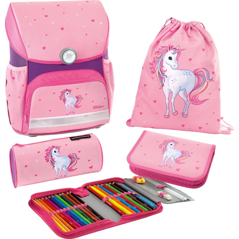 EBERHARD FABER ensemble cartable EFAlino licorne, 4 pièces, rose, 18 litres