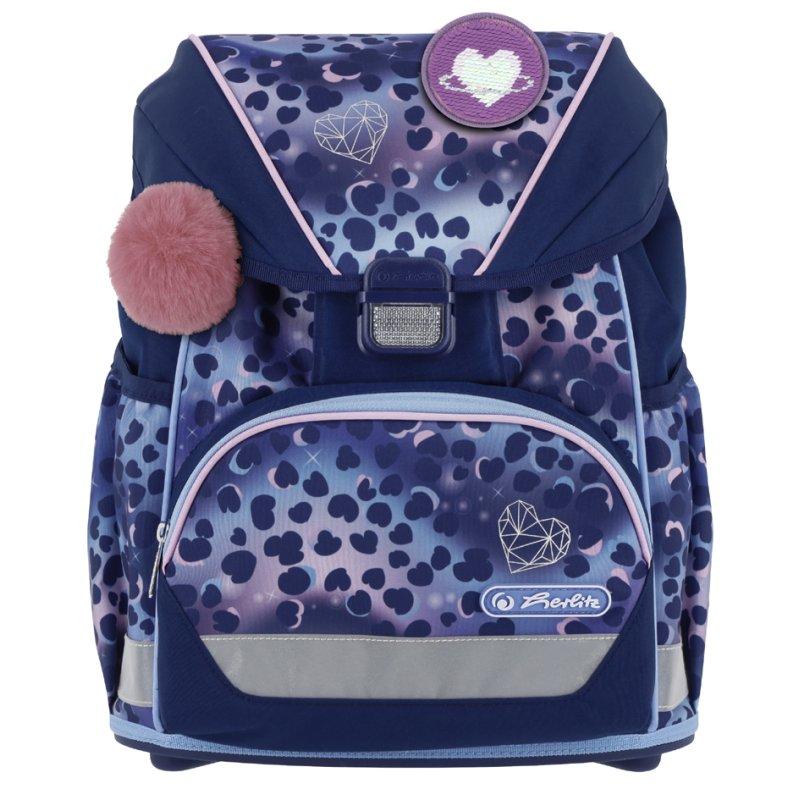 herlitz cartable UltraLight XL Plus Wild Cat, bleu foncé/lilas, motif cœur, 22 litres