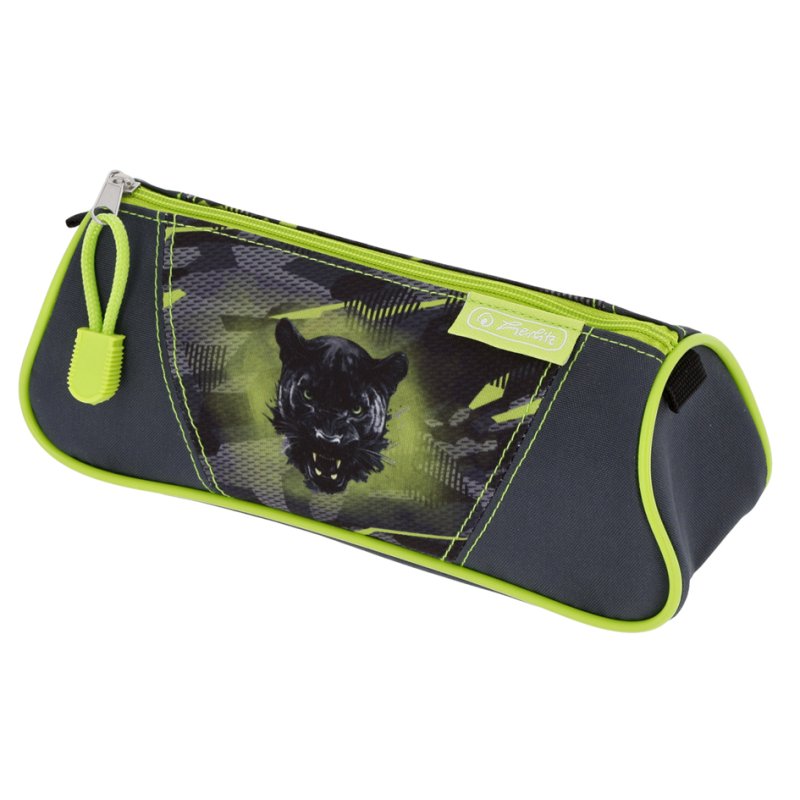 herlitz pencil case Faulenzer Dr Wild Panther, anthracite/green, triangular, polyester, zip