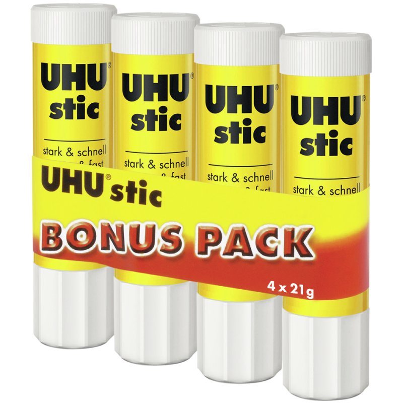 UHU bâton de colle stic, sans solvant, emballage économique, 4 × 21 g
