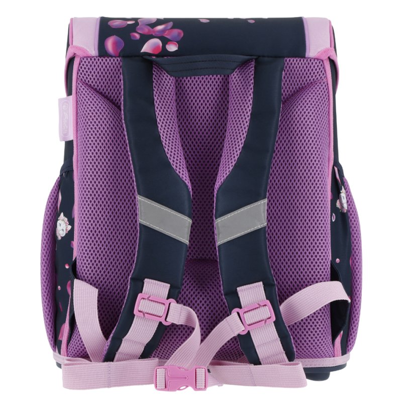 herlitz school bag Loop Plus Blossom Dance, cat motif, dark blue/pink, 17L