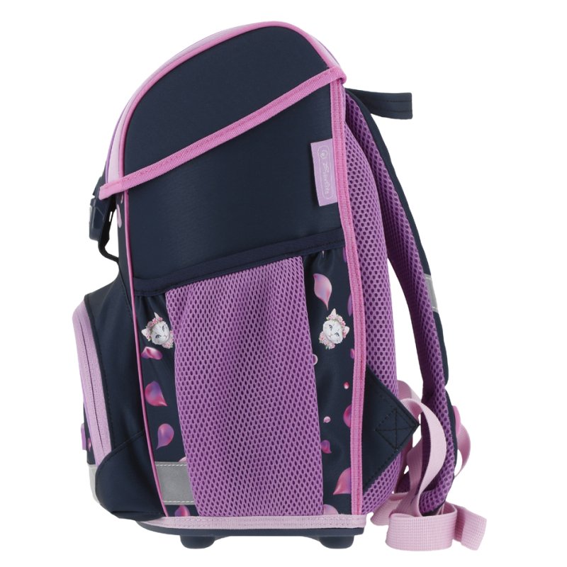 herlitz school bag Loop Plus Blossom Dance, cat motif, dark blue/pink, 17L