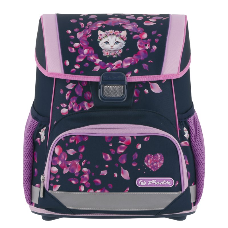 herlitz school bag Loop Plus Blossom Dance, cat motif, dark blue/pink, 17L