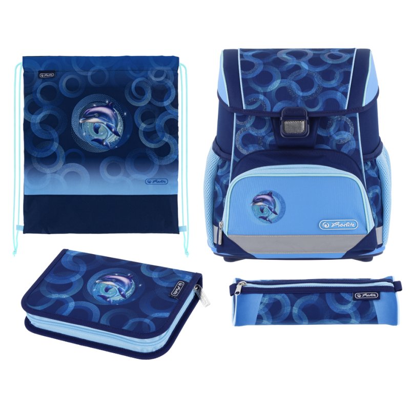 herlitz school bag Loop Plus Dolphin Ride, dark blue/light blue, 17 litres