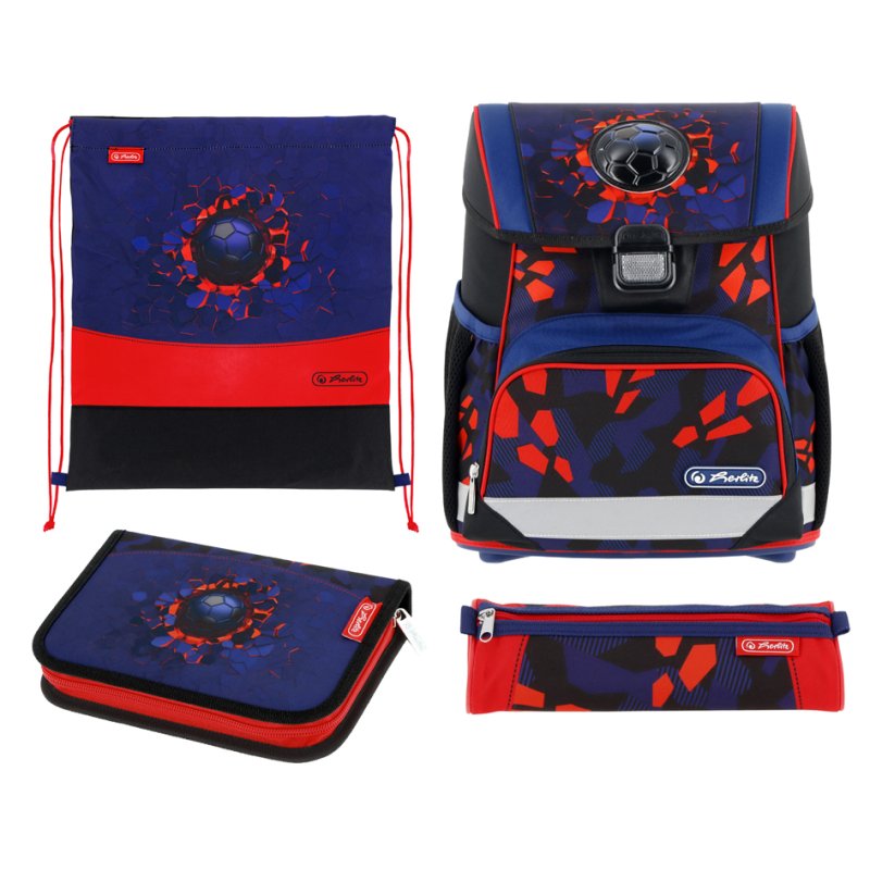 herlitz school bag Loop Plus Kick Off, football motif, black/blue/red, 17 L
