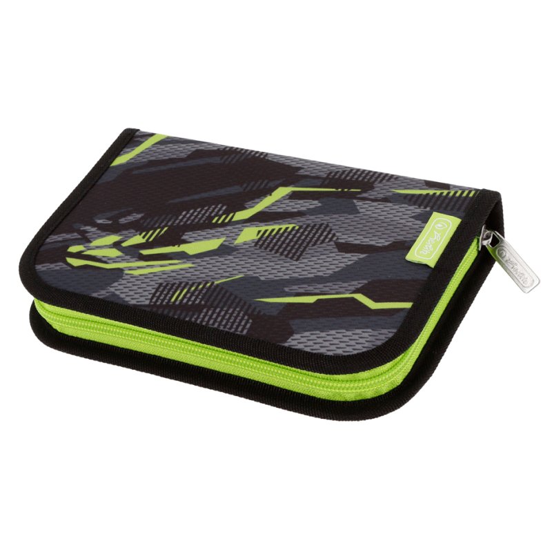 herlitz school case Wild Panther, anthracite/green, 31-piece, polyester, 205×140×38 mm