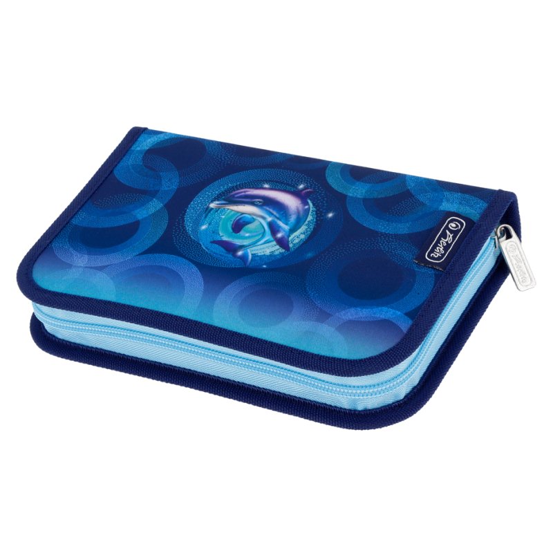herlitz pen case Dolphin Ride, dark blue/light blue, 31-piece, polyester, 205×140×38 mm