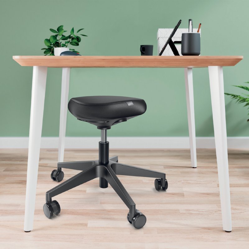 LEITZ Ergo stool with wheels, black, height adjustable 46-59 cm