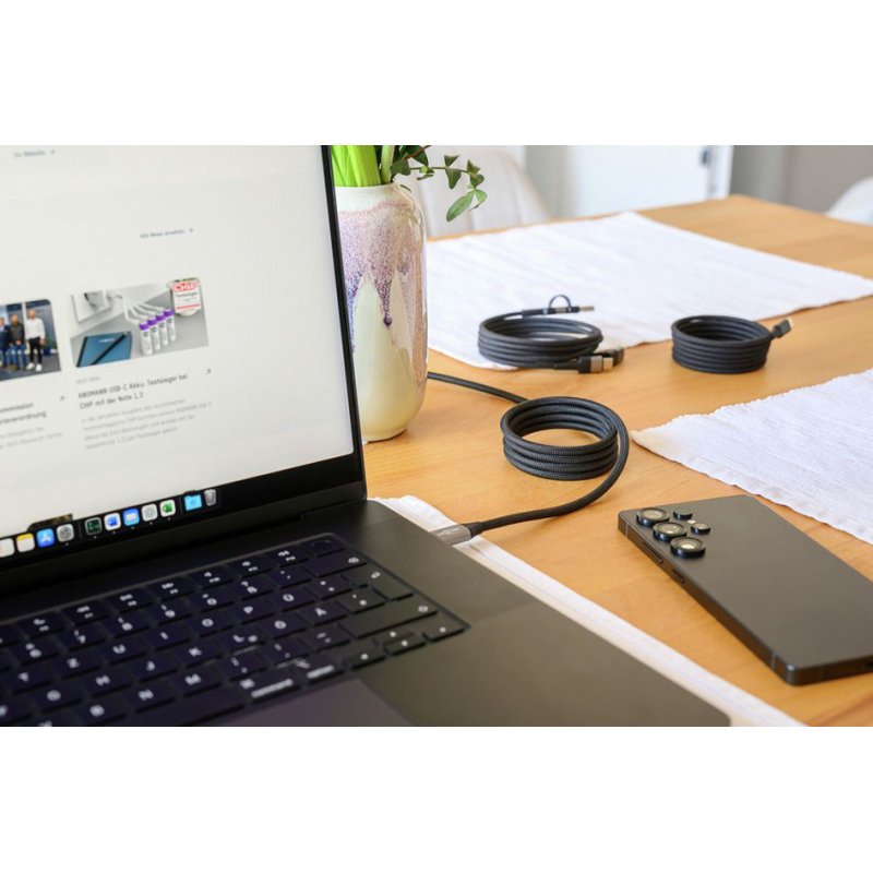 ANSMANN magnetische data- & laadkabel, USB-C naar USB-C, zwart, 1,2 m
