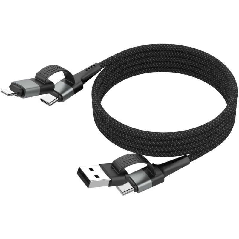 ANSMANN magnetische 4-in-1 data- en oplaadkabel, 1,2 m, zwart