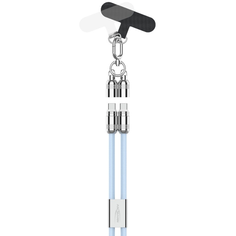 ANSMANN smartphone lanyard kabel, USB-C naar USB-C, roze, 1,2 m