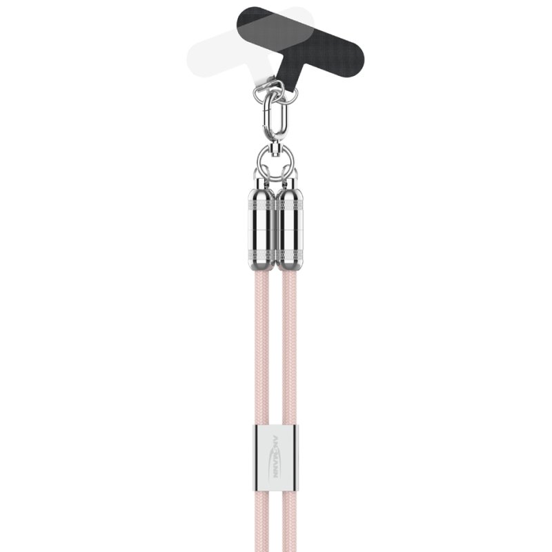 ANSMANN smartphone lanyard kabel, USB-C naar USB-C, roze, 1,2 m