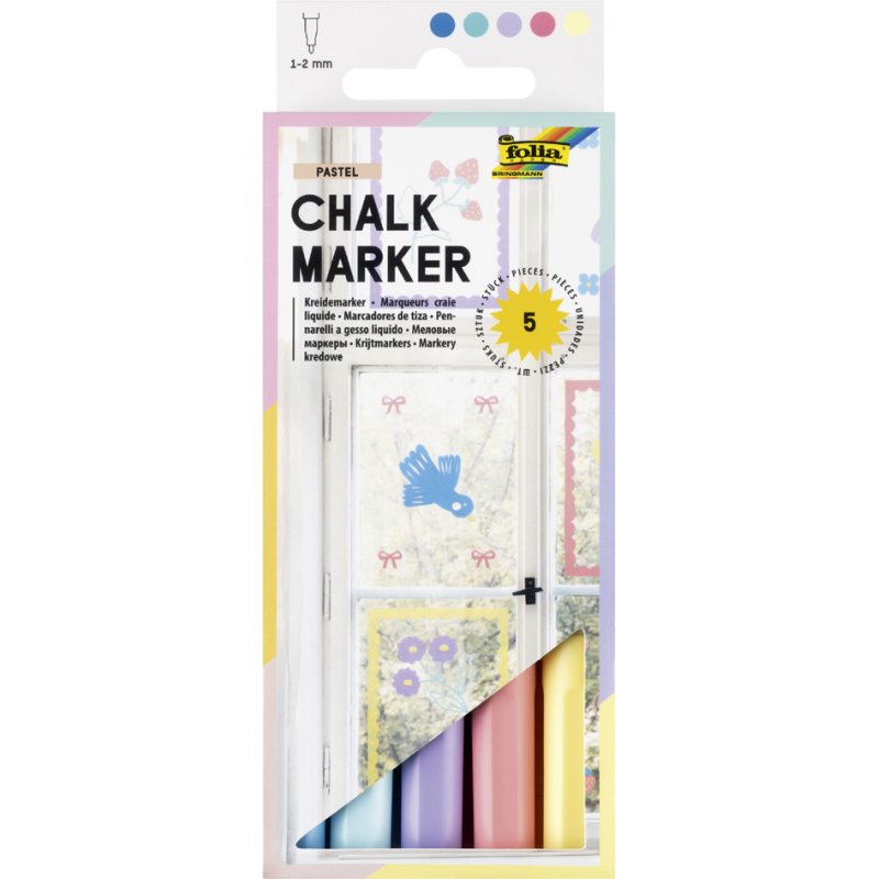 folia krijtmarkers BASIC, 1-2 mm ronde punt, 5 stuks