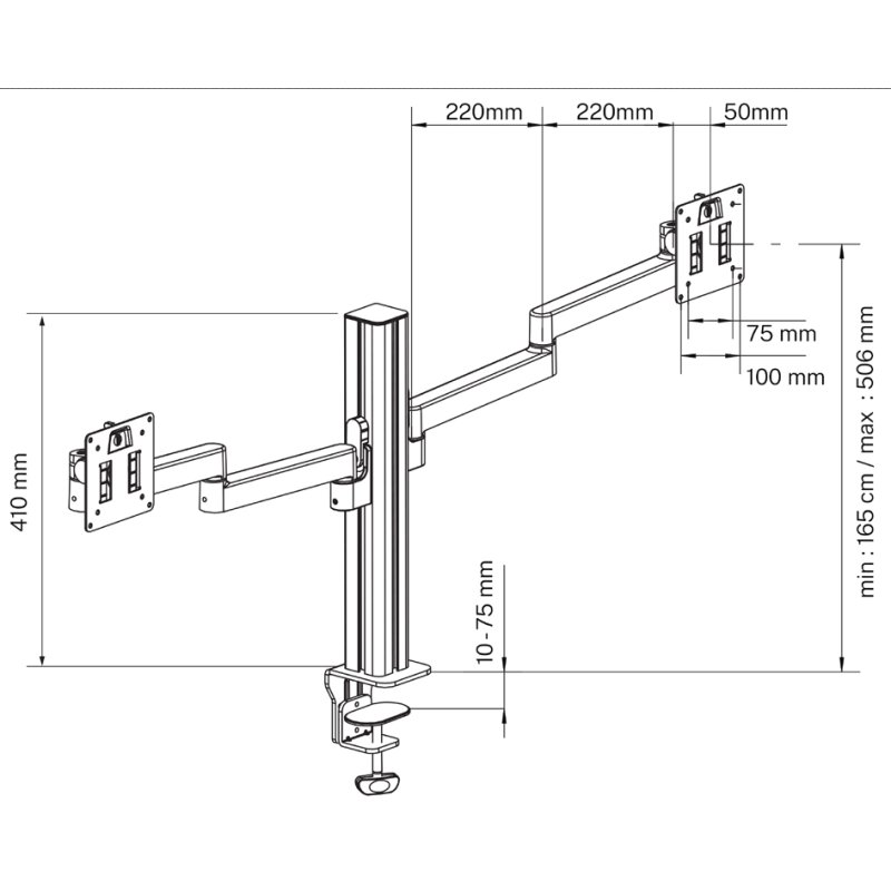 UNiLUX AXIO dubbele monitorarm, klembevestiging, zwart, 13-36 inch