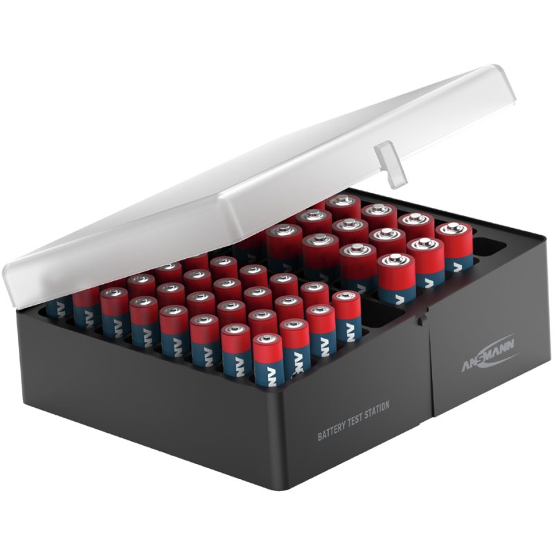 ANSMANN battery box with batteries, 52 pieces, black/transparent