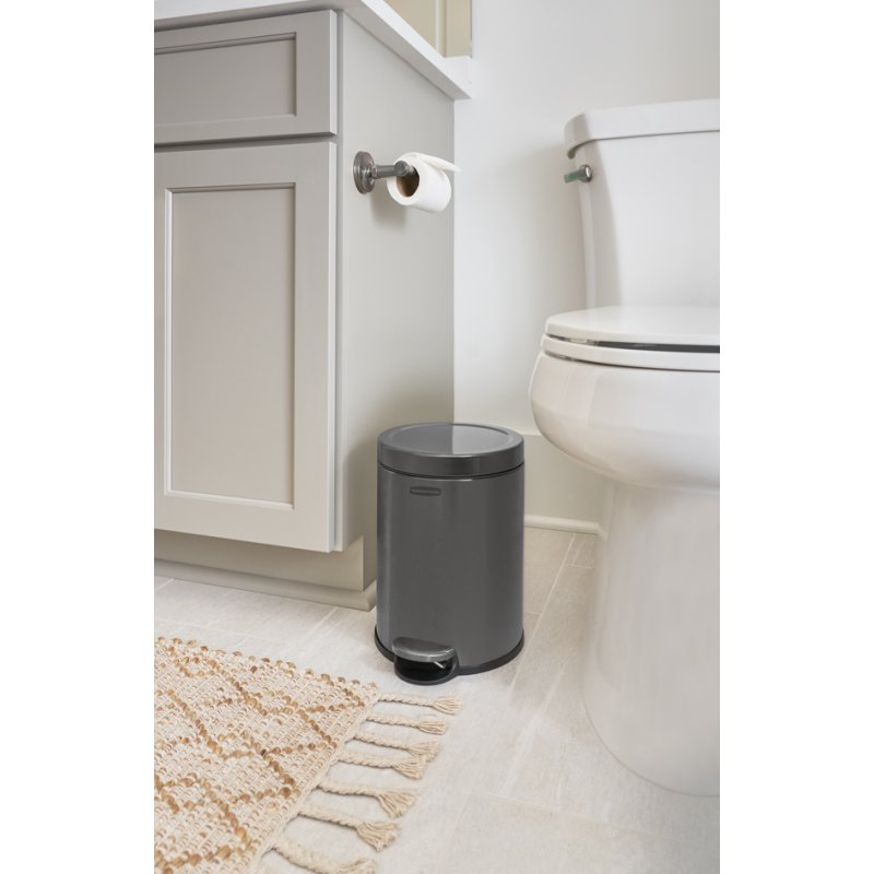 Rubbermaid pedaalemmer rond, 6 liter, donkergrijs, edelstaal