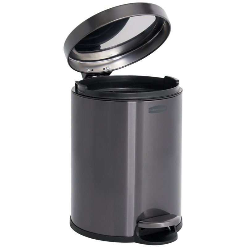 Rubbermaid pedaalemmer rond, 6 liter, donkergrijs, edelstaal