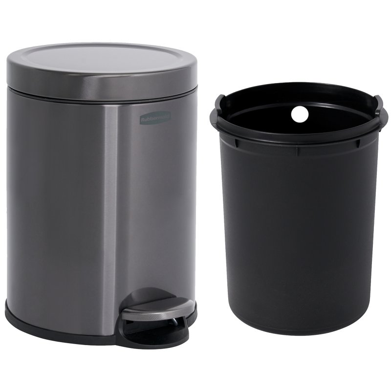 Rubbermaid pedaalemmer rond, 6 liter, donkergrijs, edelstaal