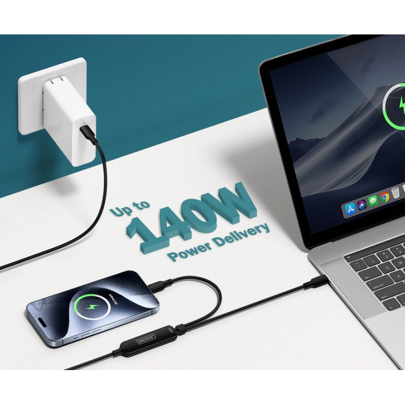DIGITUS Câble de charge USB-C 2-en-1, 140 W, noir, 1,8 m