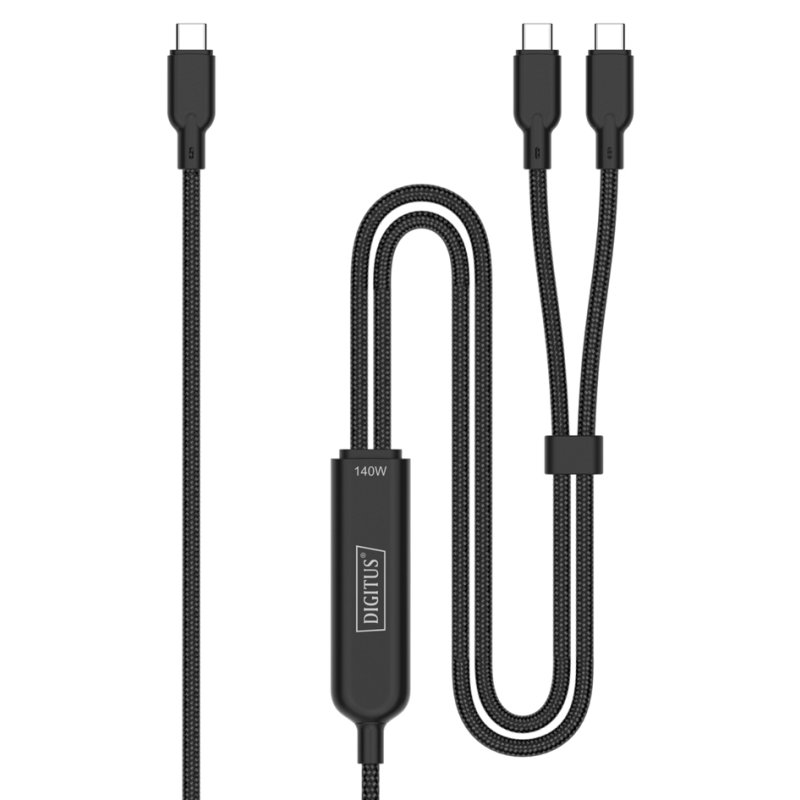 DIGITUS Câble de charge USB-C 2-en-1, 140 W, noir, 1,8 m