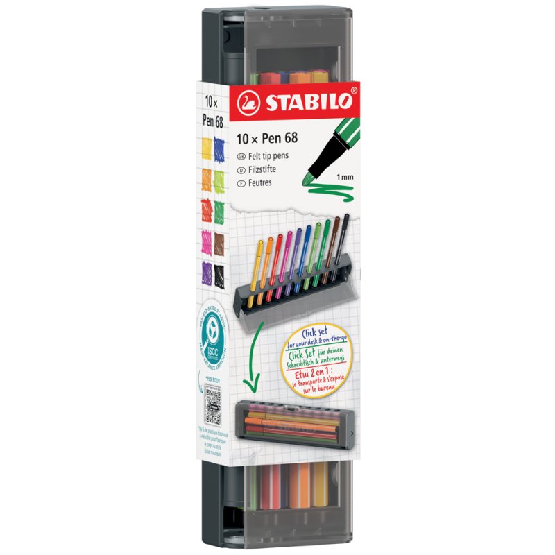 STABILO feutres Pen 68, 10er Click Set, 1,0 mm, 10 couleurs