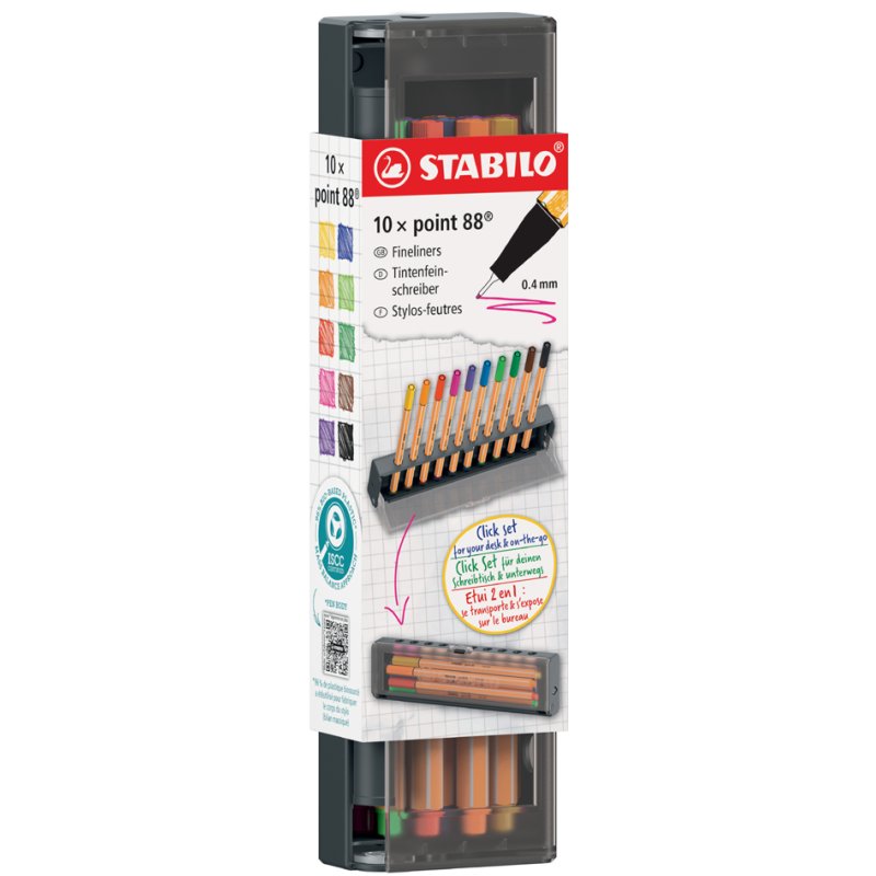 STABILO point 88 fineliner, 10-piece Click Set, 0.4 mm